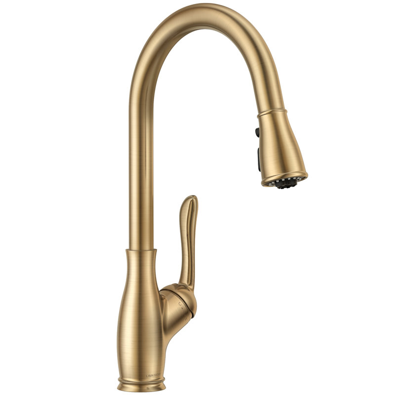 One Handle Kitchen Faucet with Pull Down Sprayer, Gold