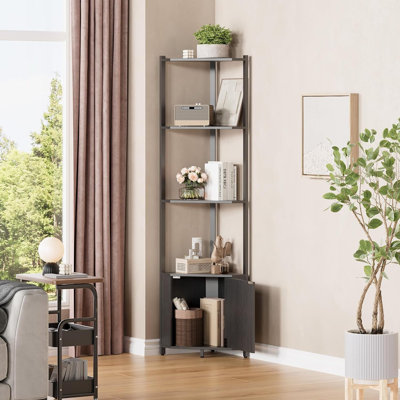 5-Tier Corner Storage Shelf, Modern Bookshelf with Doors, Heavy Duty Space-Saving Shelving Stand for Bedroom, Living Room, Office
