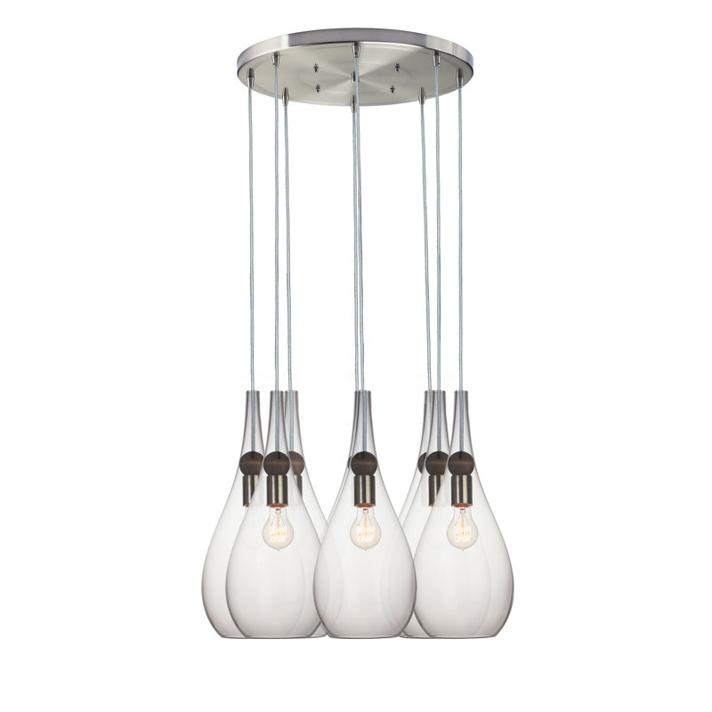 Earth 8 - Light Chandelier, 36" H x 18" W x 18" D, Clear Glass, Nickel Braided Cord