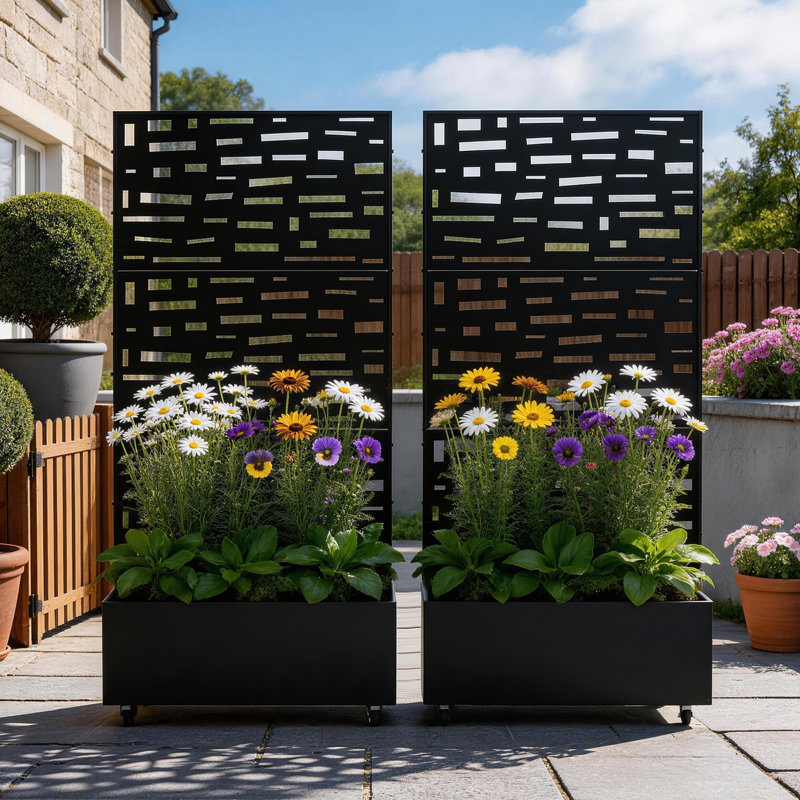 Boîte à fleurs en métal avec treillis et roues Brenna, H 70,8 po x l 35,5 po x P 15,7 po