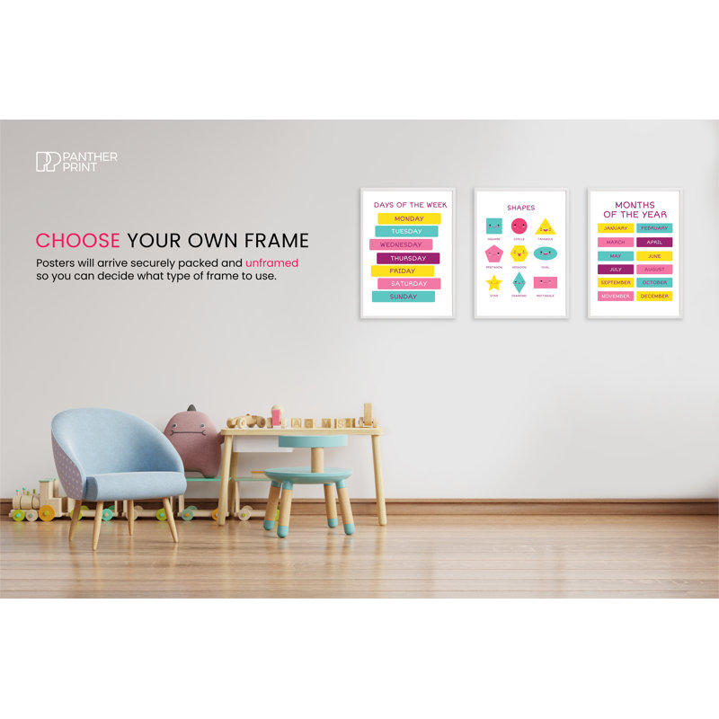 Days Months And Shapes Educational Classroom - 3 Piece No Frame Print Set, 42cm H x 29.7cm W
