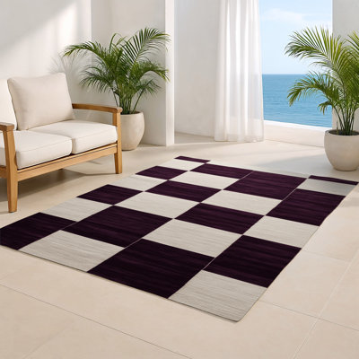 Tapis d'intérieur et d'extérieur à carreaux beige