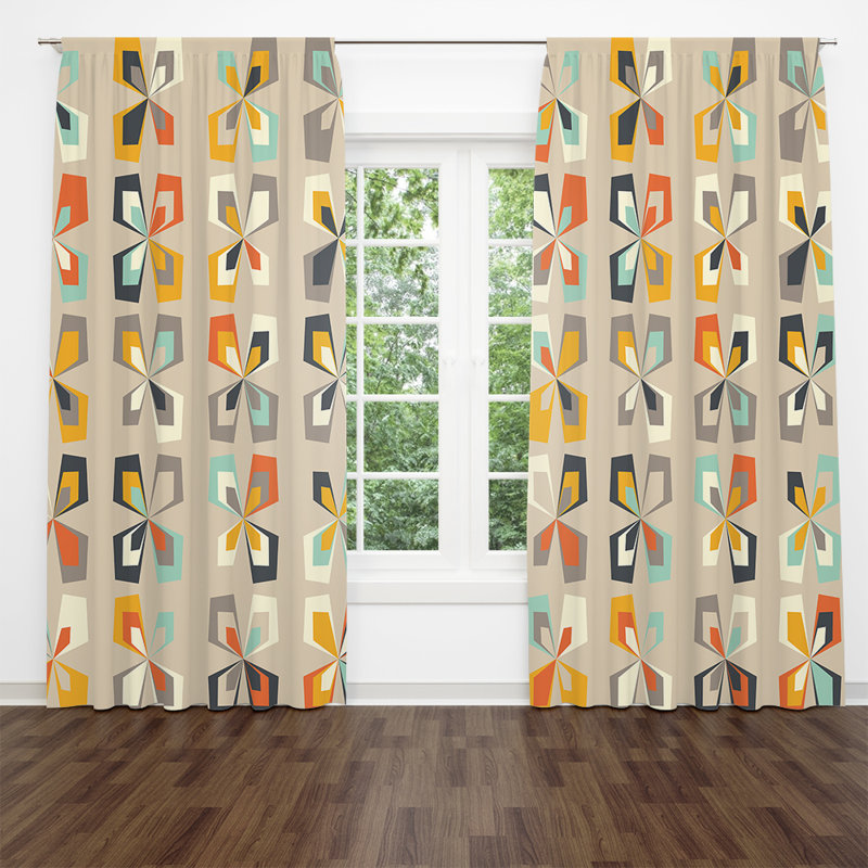 Paire de rideaux semi-transparents style abstrait Mid-Century, 20 po x 52 po