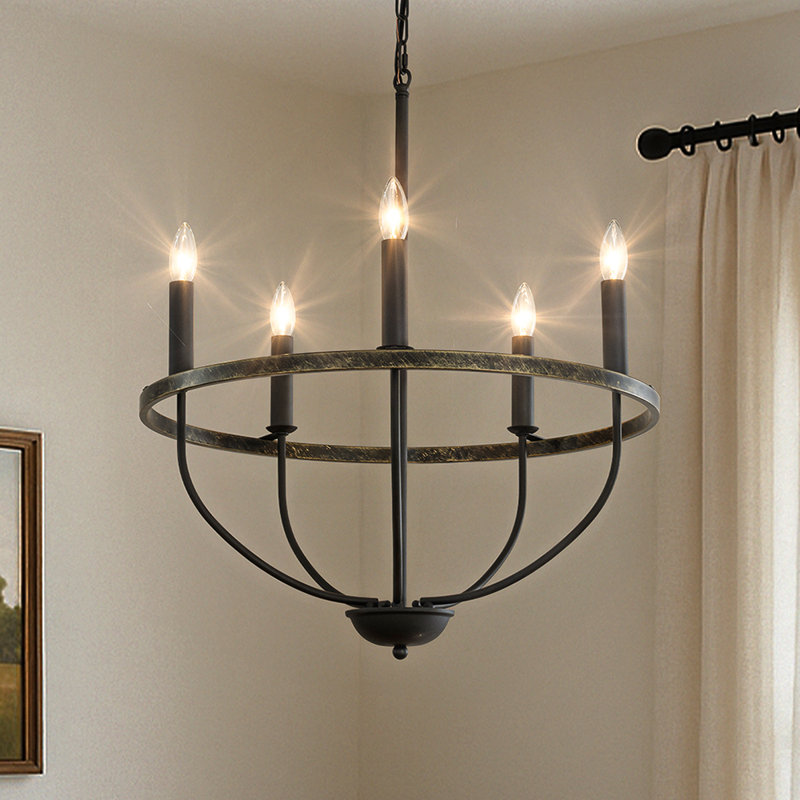 26'' 5-light Modern Matt Black Classic Candelabra Chandelier Industrial Candle Pendant Light For Living Room Dining Room And Entryway	