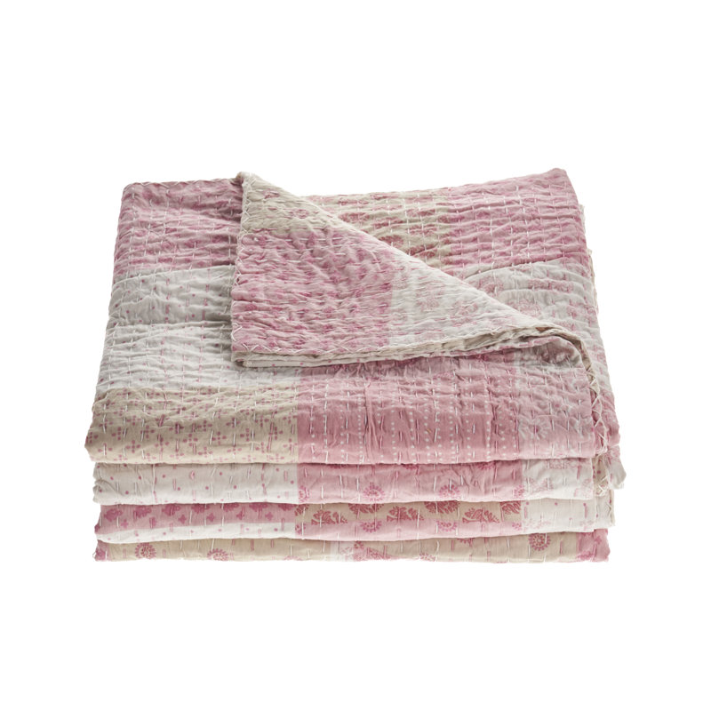 Couvre-lit Kantha, Lit double, Rose