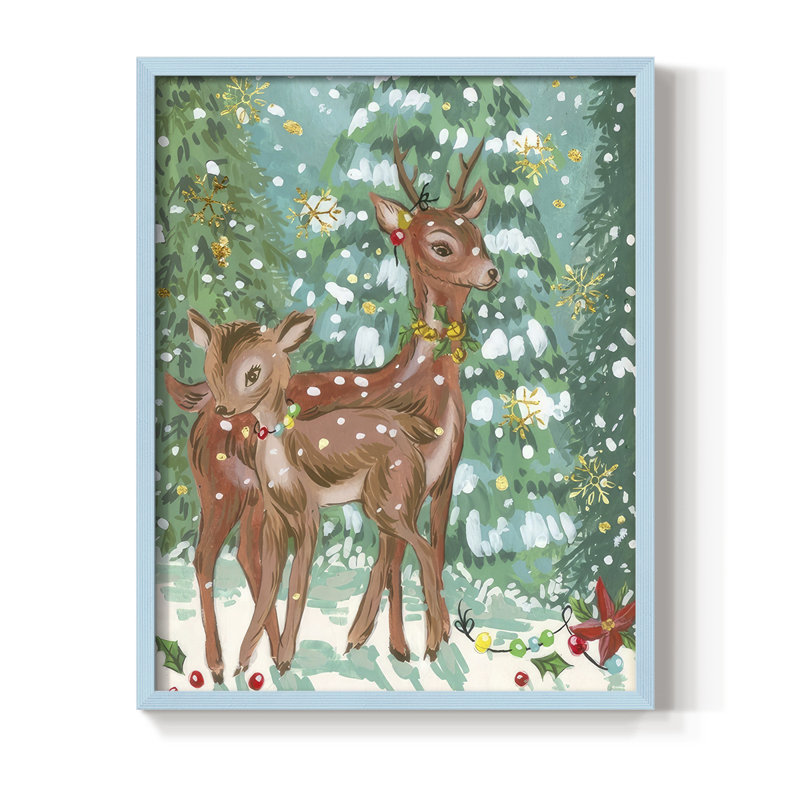 «Doe and Fawn II», reproduction encadrée - bois massif, H 30 po x l 24 po, Bleu