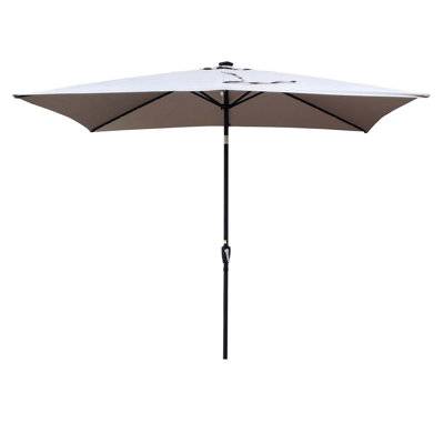 Rectangular Solar LED Patio Umbrella – 26 Lights, Waterproof UV-Resistant Canopy, Crank & Push Button Tilt