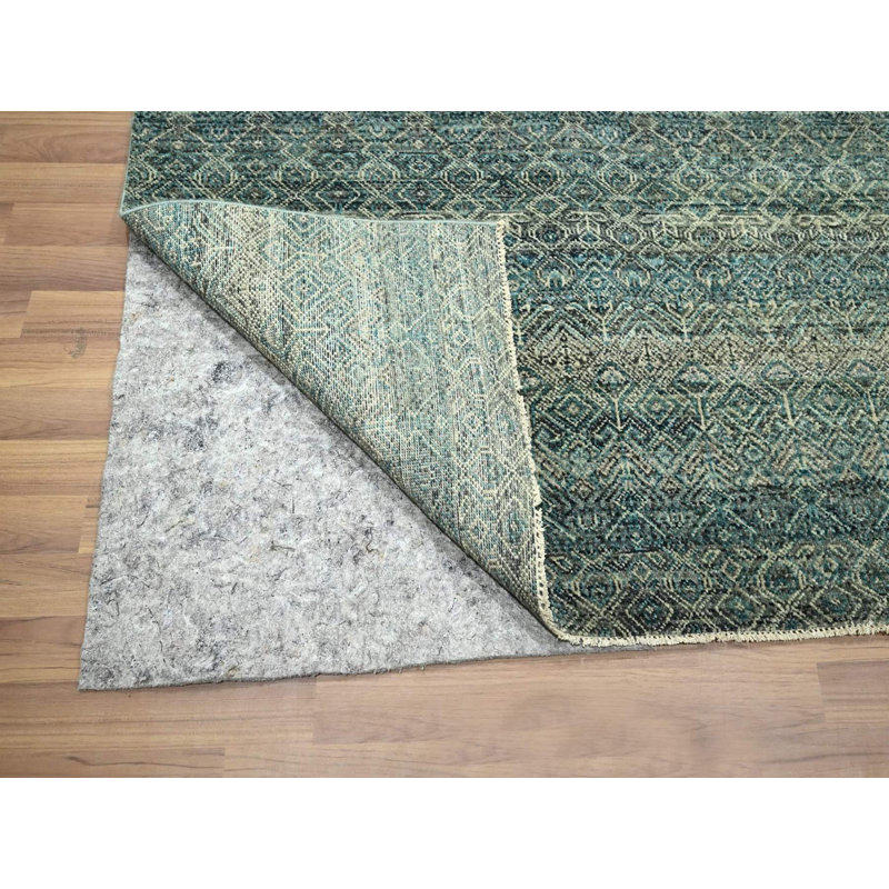 Tapis oriental bleu sarcelle en laine noué à la main 8 pi 1 po x 10 pi 0 po - MOA10276569