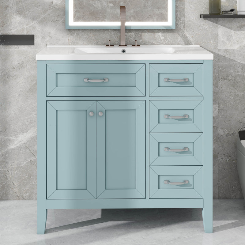 Ensemble de meuble-lavabo avec lavabo 36 po, Vert, Argent argent