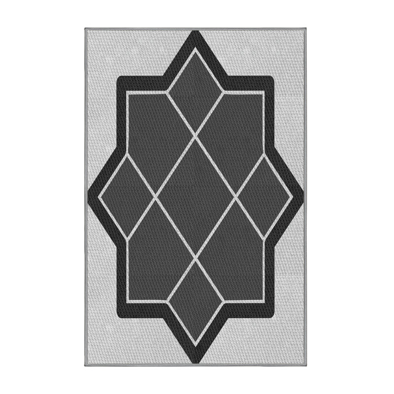 Tapis noir/blanc cassé tissé à la machine, Rectangle 5 pi x 7 pi