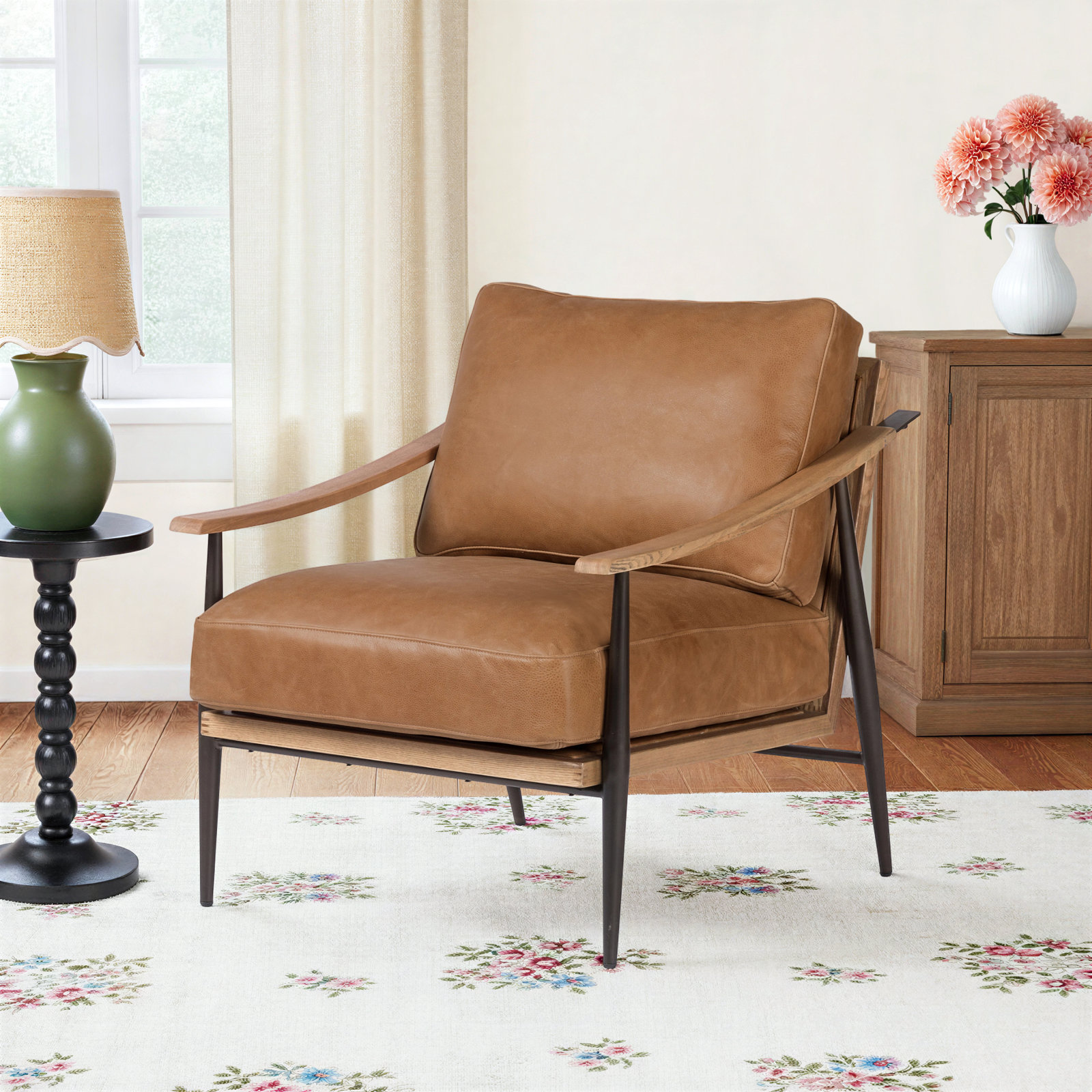 Paralimni Genuine Leather Club Chair, Palermo Cognac Genuine Leather