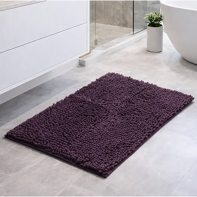 23"x15" - Large Soft Cozy Plush Chenille Bath Mat Bathroom Rug, Plum