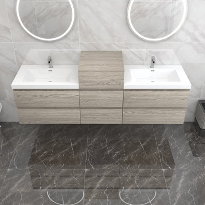 Moreno Bailey Wall Mounted 2 Double Combined Vanity Unit Bathroom Vanity With Acrylic Top