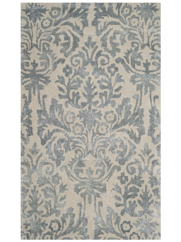 Domingues Hand Tufted Wool/Viscose/Cotton Rug in Ivory/Silver, Rectangle 2'6" x 4'