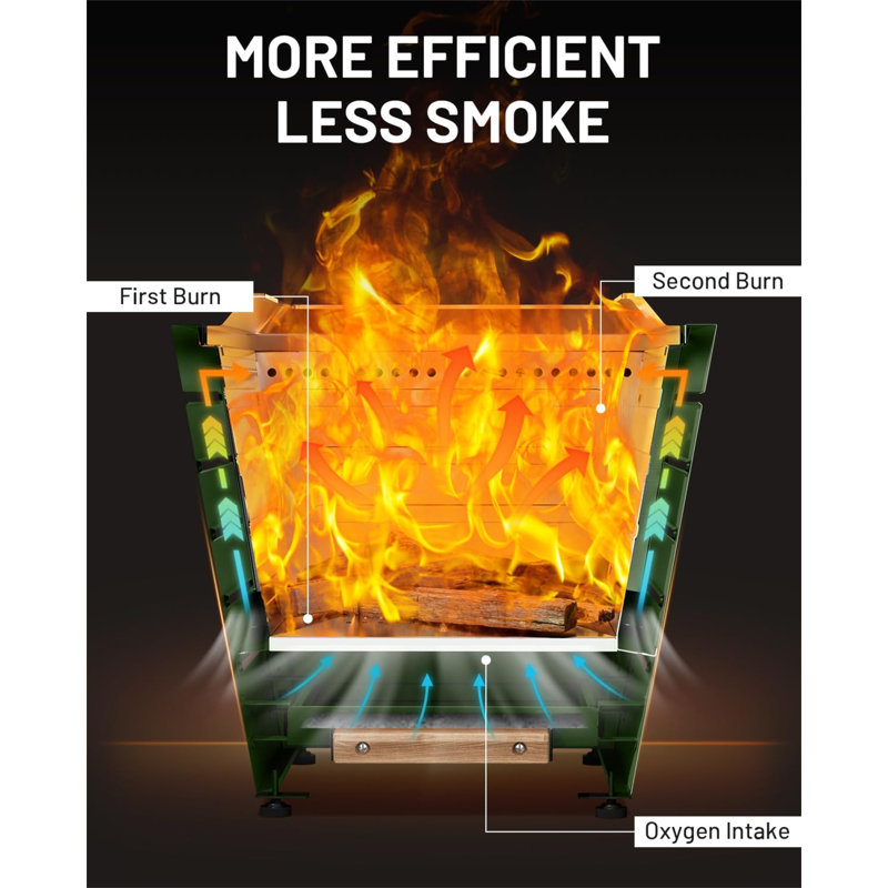 20 Inch Smokeless Fire Pit Stainless Steel Wood Burning Fireplace Portable Outdoor Fire Pit Patio Smokeless Firepit With Pull-Out Ash Tray And Handles