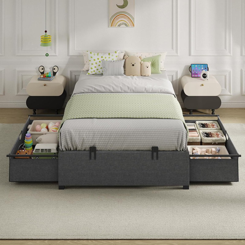 Twin Size Bed Frame With 2 Large Storage Drawers