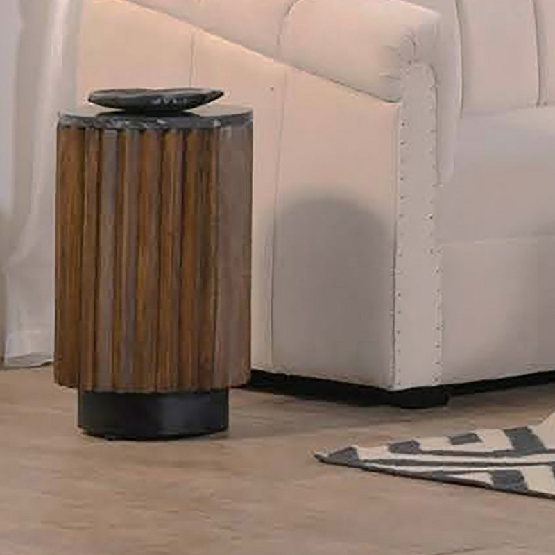 Table de bout ronde Modern Living avec plateau en marbre, canapé en bois massif, brun / noir