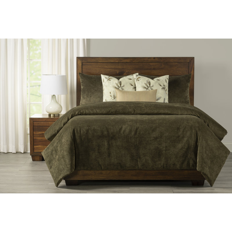 Padma Velvet Duvet Cover and Insert Set, Dark Moss, Queen Duvet Cover/Insert