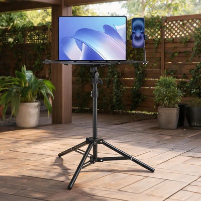 Adjustable Projector and Laptop Tripod Stand Compact Matte Black Carbon Steel for Home, Outdoor Movies, Office and Stage Use