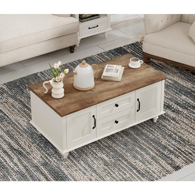 Table basse blanche avec tiroirs et armoire de rangement, table centrale rectangulaire moderne pour le salon, table basse rustique en bois pour la maison, le bureau