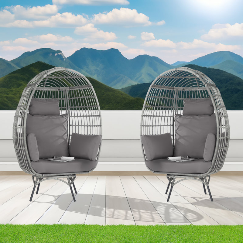 Fauteuil œuf de jardin pivotant en osier, Gris, Gris