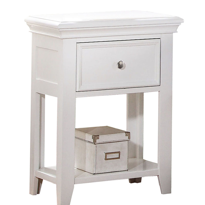 Table de chevet pour chambre à coucher de couleur blanche avec 1 tiroir et tablette inférieure