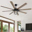 Ventilateur de plafond moderne de 66 pouces avec moteur à courant continu réversible à 6 vitesses et 8 pales avec lumière
