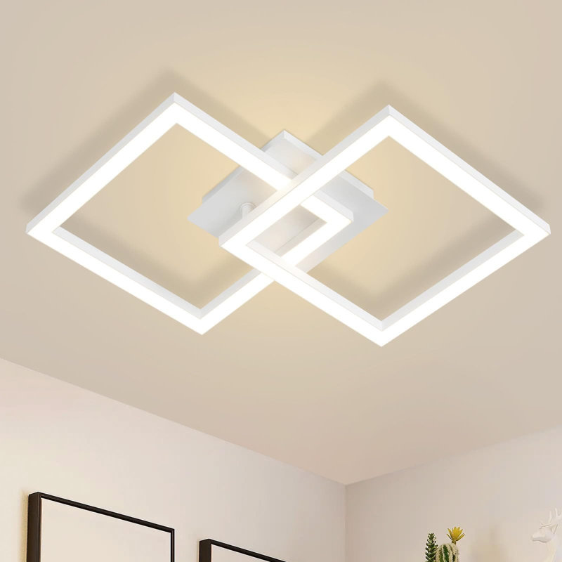 2-Light Square Cross Flush Mount - 3000K, White