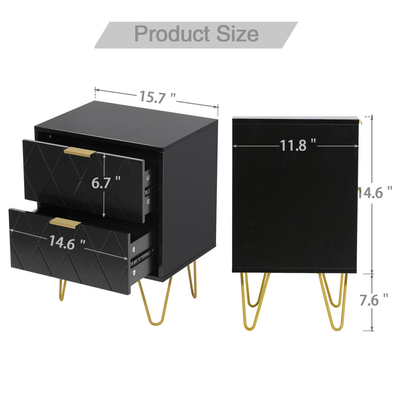 Marable 15.7'' W Nightstand, Black