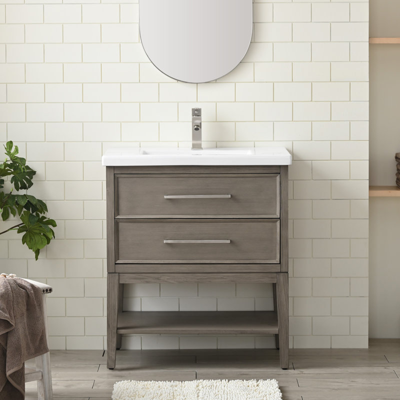 Brodnax 30.13" Single Bathroom Vanity Set, Heritage Brushed Oak