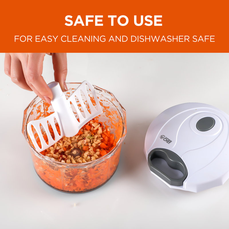 Compact White and Clear Manual Food Chopper with Stainless Steel Blades