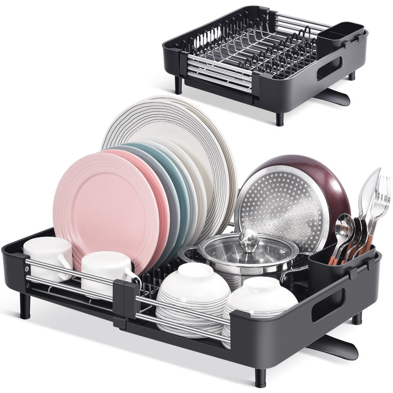 Stainless Steel Adjustable Dish Rack, Extendable Extra Large Capacity Dish Drying Rack, Kitchen Plate Rack