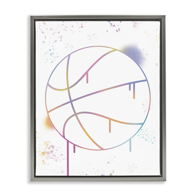 Cadre flottant Graffiti Basketball Drip, design par Marcus Prime, Cadre flottant gris lustré, H 21 po x l 17 po
