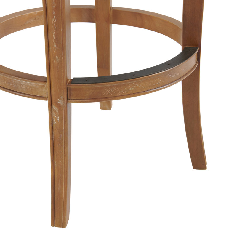 Hanover Swivel Bar Height Stool, Weathered Brown and Beige, Solid Rubberwood Frame with Faux Linen Upholstered Seat, Nailhead Trim, Memory Return Swivel, 20 in. W x 22 in. D x 41 in. H