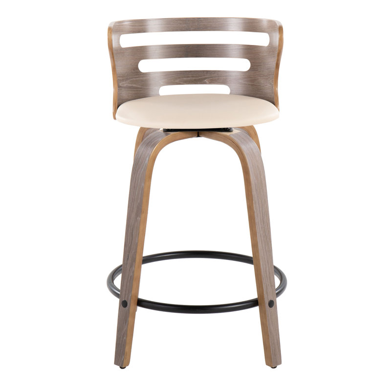Cream and Light Gray Swivel Wood Counter Stool Set