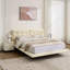 Grand lit flottant rembourré avec lumières DEL, plateforme en cuir Pu blanc, tête de lit à bouton. Conception pour un look moderne, six lumières de couleur chaleureuse, cadre confortable et silencieux-1317140566