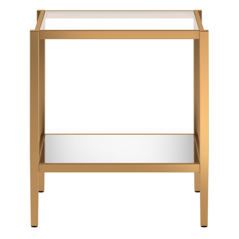 Hera Glass End Table with Storage, Brass