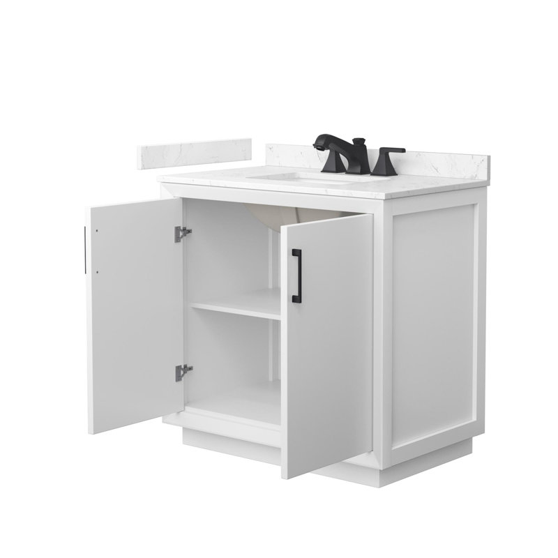 Strada 36" Freestanding Single Bathroom Vanity with Cultured Marble Top, White, Matte Black