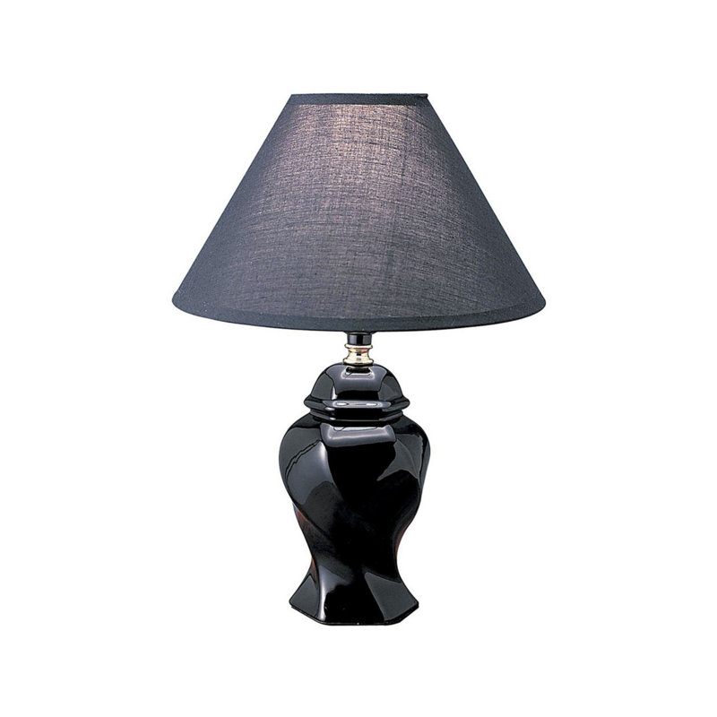 Mini lampe de table en céramique noire 13 po avec abat-jour empire Urn, Black