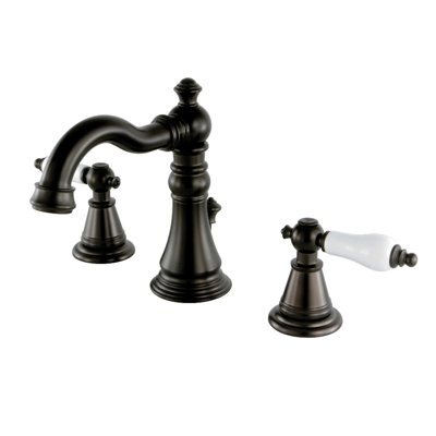 Kingston Brass English Classic Two-Handle 3-Hole Deck Mount Widespread Bathroom Faucet with Pop-Up Drain