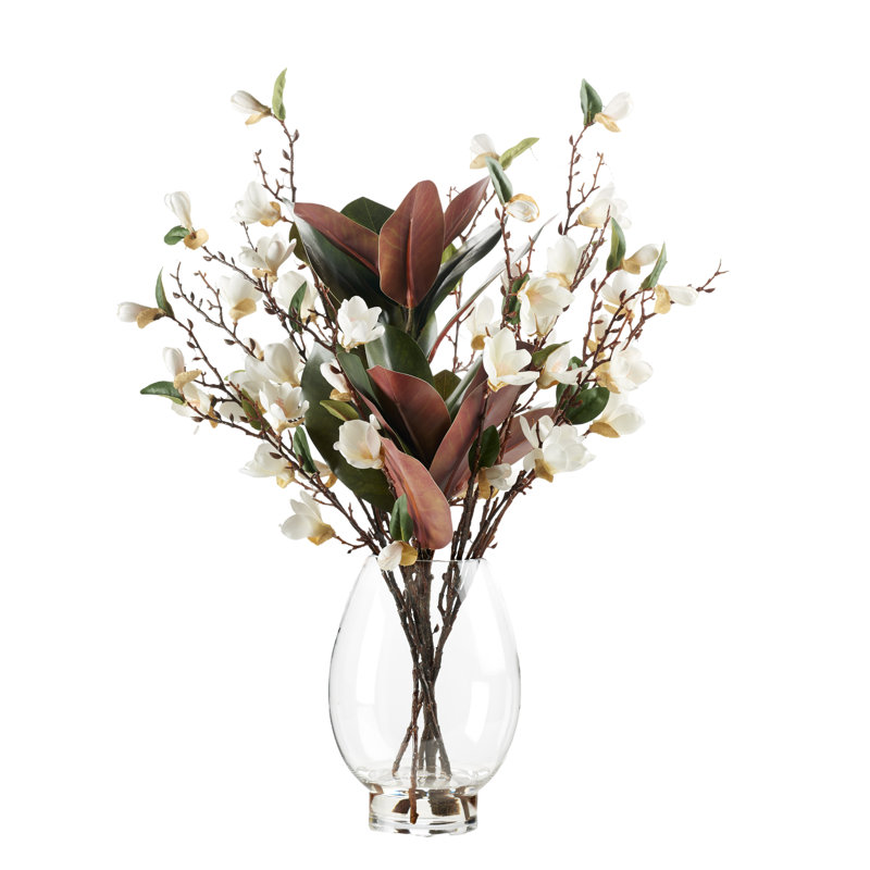 Magnolias en piédestal en verre