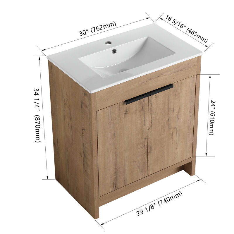 Beid 30" Freestanding Bathroom Vanity with Sink, Floor Standing Vanity with 2 Doors, Ceramic Basin Sink Top, White
