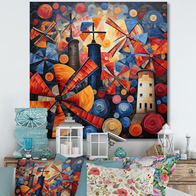 Folk Art Wind Turbines Village I - Wind Turbines Wall Art