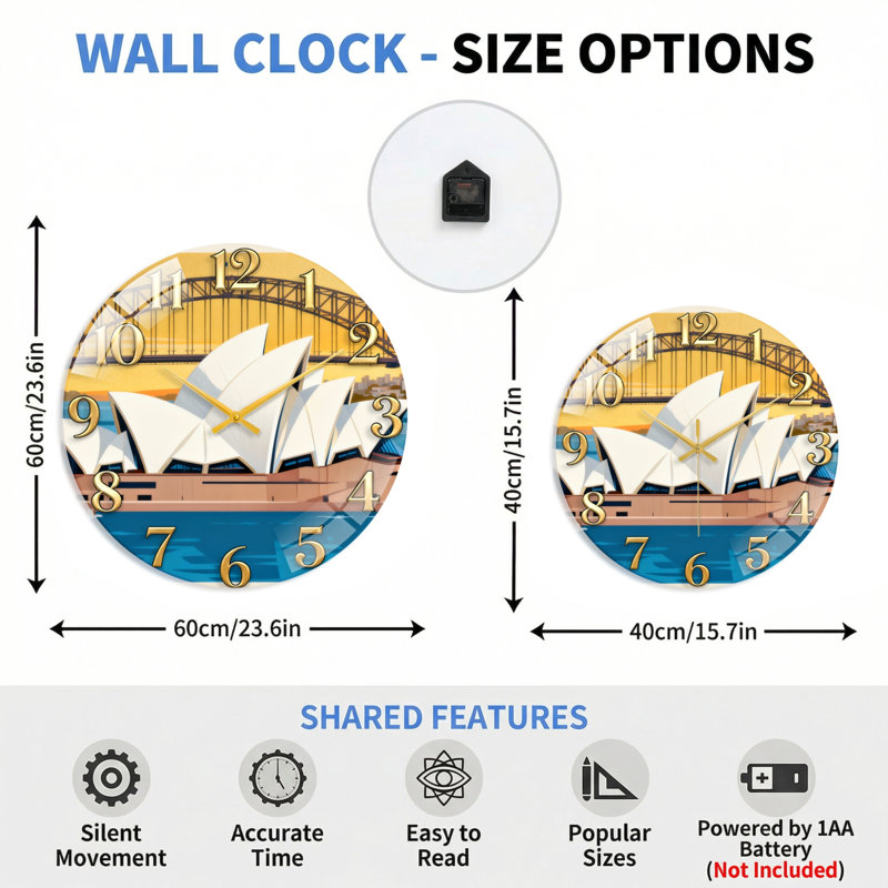 Horloge murale en verre Sydney, 40 x 40 cm (15,7 x 15,7 pouces)