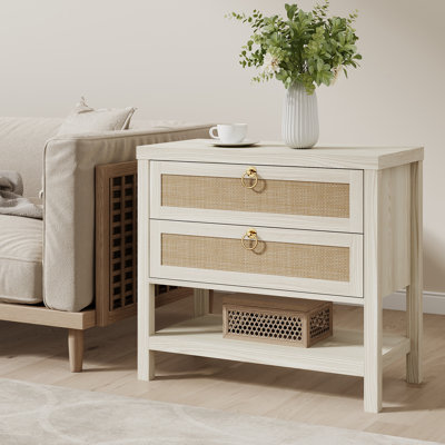 Boho Large Rattan Nightstands With 2 Drawers & 1 Shelf 