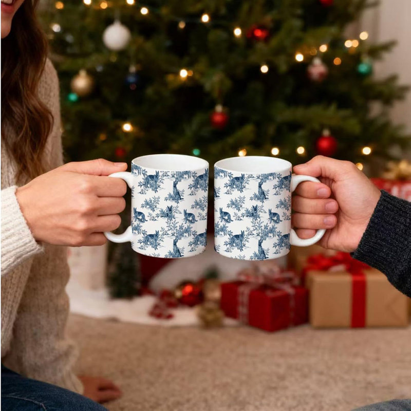 Blue Chinoiserie German Shepherd Mug, German Shepherd Gifts for Women Ceramic Coffee Cup With Handle, Dog Mom Dad Lovers Gifts, Blue and White Toile Dog Tea Mug, 11 Ounce
