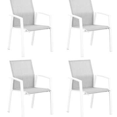De 4 chaises de patio en aluminium blanc entièrement assemblées, sièges en filet respirant, empilable pour les petits balcons, capacité de poids de 360 lb, dossier ergonomique, pièce idéale pour recevoir