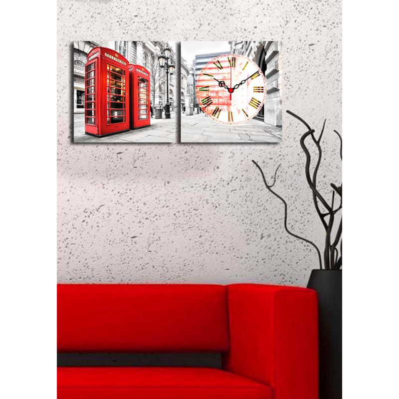 Horloge murale élégante en toile décorative (2 pièces), 23,6 po x 23,6 po | 100% toile de suède avec cadre 100% bois, épaisseur: 1,2 po | Décoration intérieure unique, parfaite pour les salons et les bureaux