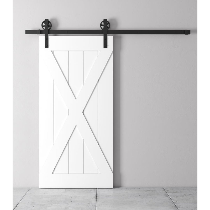 Porte de grange Grand X à panneaux avec quincaillerie d'installation, Blanc
