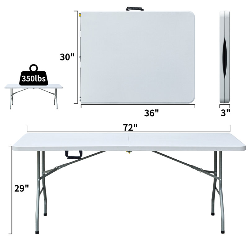 Table pliante robuste en plastique de 72 po pour fête de banquet de 6 po avec poignée